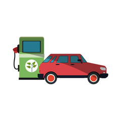 red car and gas pump over white background. colorful design. vector illustration