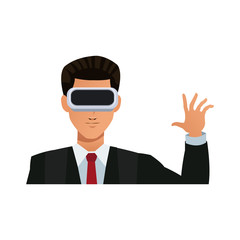 man with virtual reality headset over white background. colorful design. vector illustration