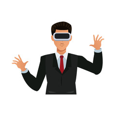 man with virtual reality headset over white background. colorful design. vector illustration