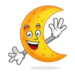 Greeting moon mascot, moon character, moon cartoon vector , Crescent Moon
