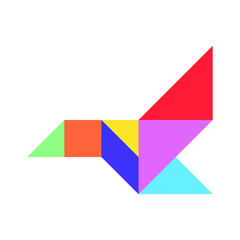 Colorful tangram puzzle in flying bird shape (Vector)
