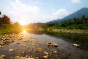 Brook and rocks in the mountains at Kiriwong village.