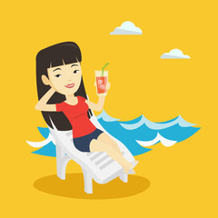 Woman relaxing on beach chair vector illustration.