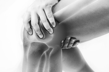 knee injury in humans .knee pain,joint pains people medical, mono tone highlight at knee
