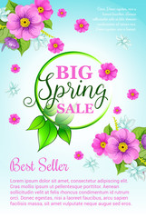 Spring holiday sale vector flowers poster template