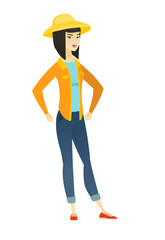 Young asian angry farmer screaming.