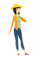 Disappointed asian farmer with thumb down.