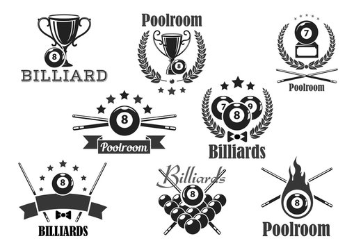 Billiards contest vector icons or emblems set