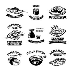 Vector seafood sushi japanese restaurant icons