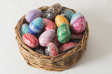 black and blue ornaments eastern eggs on white
