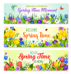 Obraz na płótnie Canvas Spring flowers vector banners for holiday greeting
