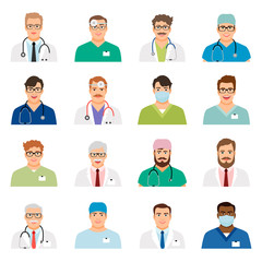 Medicine physician men face portrait icons