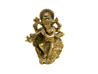 Golden Hindu God Ganesh over a white background