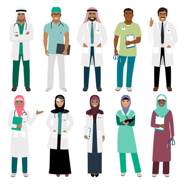 Muslim Doctor And Arabian Nurse Icons