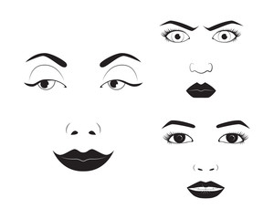 Fototapeta na wymiar Girl emotion face cartoon vector illustration and woman emoji icon cute symbol character human expression black silhouette female avatar tongue feeling.