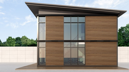 Shipping Container Homes with wooden wall , 3d rendering