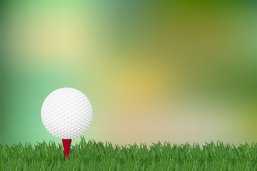 golf ball with grass on green defocus background.Concept design for golf tournament banner in vector illustration