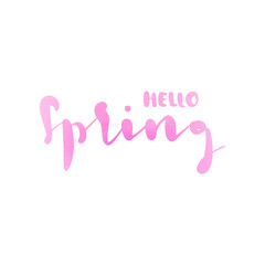 hello spring lettering with modern calligraphy on whit background