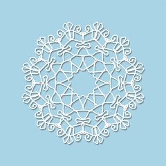 Stencil template of mandala laser paper cut in Arabic pattern for Ramadan Kareem festival.Lace die cut vector illustration for wedding invitation and greeting card in vintage style on green background