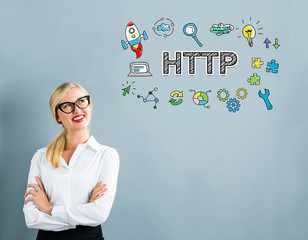 HTTP text with business woman