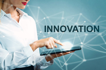 Innovation text with business woman