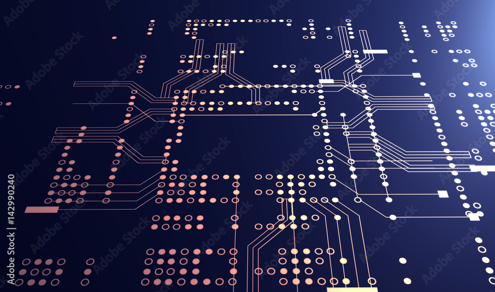 Poster 3d rendering of futuristic blue circuit board
