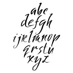 Hand drawn font. Modern brush lettering. Grunge style alphabet. Vector illustration.
