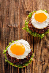 Hamburger with beef meat and egg