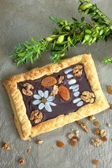 Mazurek traditional polish easter cake on wooden background