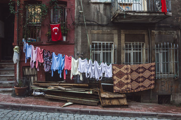Fototapeta na wymiar Laundry drying on the streets of Istanbul