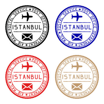 Istanbul mail stamps. Colored set of round impress