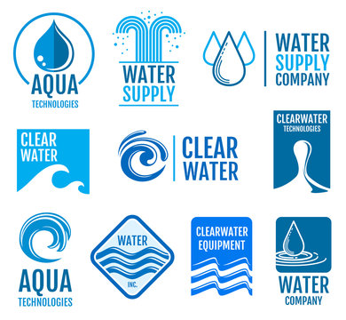 Fresh water vector logos and labels set with aqua symbols