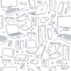 Computer game, device, social gaming vector sketch doodles seamless pattern © MicroOne