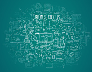 Hand draw doodle elements bank business finance analytics earnings