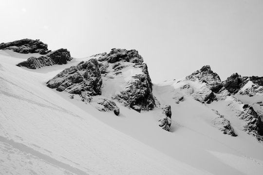 Fototapeta Snowy mountain in black and white