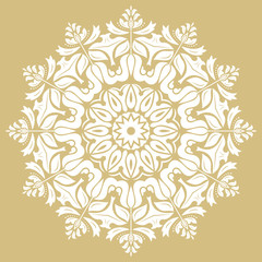 Elegant round white ornament in the style of barogue. Abstract traditional pattern with oriental elements