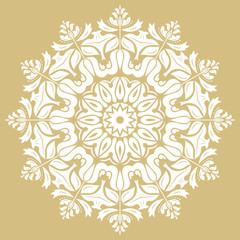 Elegant round white ornament in the style of barogue. Abstract traditional pattern with oriental elements