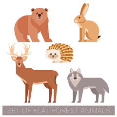 Set of flat forest animals