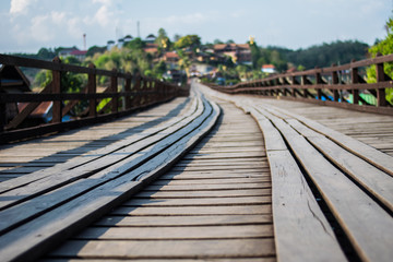 old wooden bridge (Mon bridge) at Sangkhlaburi, Kanchanaburi thailand