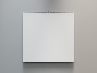 Blank design calendar template on a grey background with soft shadows. 3D rendering