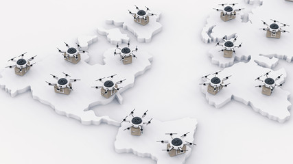 delivery drones on world map