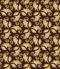 Floral golden ornament. Seamless abstract classic pattern with flowers