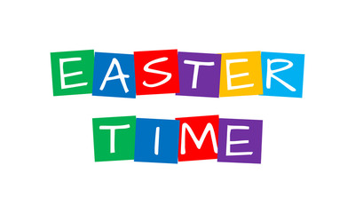 easter time, text in colorful rotated squares