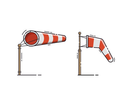 Airport windsock showing no wind and windy weather. Red striped wind bag  vector illustration. Meteorological weathercock isolated on white  background. Stock-Vektorgrafik | Adobe Stock