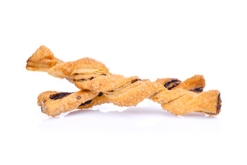 Spiral bread with chocolate isolated on white background