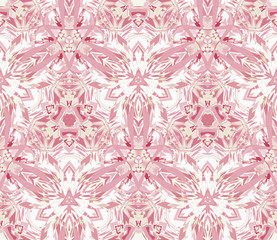 Flower seamless pattern, background, in pink, abstract shapes on white, design element.