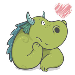 Unique cute cartoon dragon, isolated on white background. Fantasy children's illustration