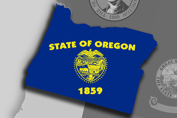 Oregon map and flag