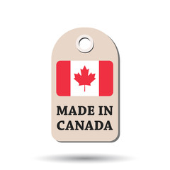 Hang tag made in Canada with flag. Vector illustration on white background.