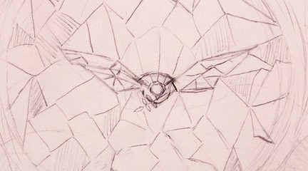 Obraz premium drawing of flying dove in symbolic stained glass mosaic style.